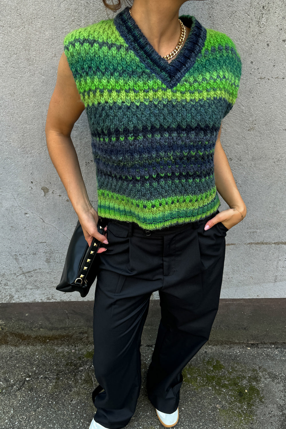 Gio Knit Vest Green Mix