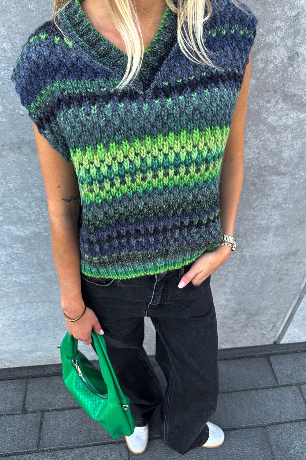 Gio Knit Vest Green Mix