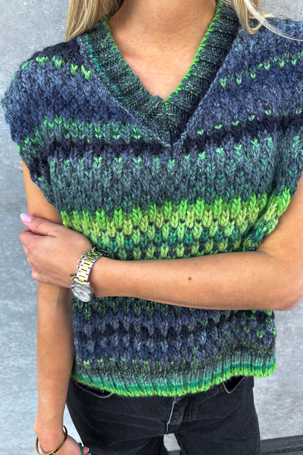 Gio Knit Vest Green Mix