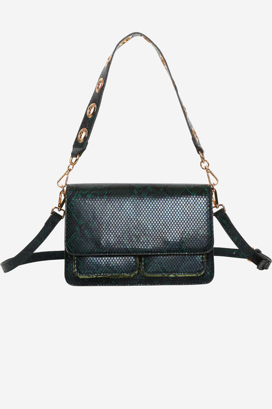 Noellas Isla Compartment Bag Green Snake. Køb Tasker hos www.noellafashion.dk