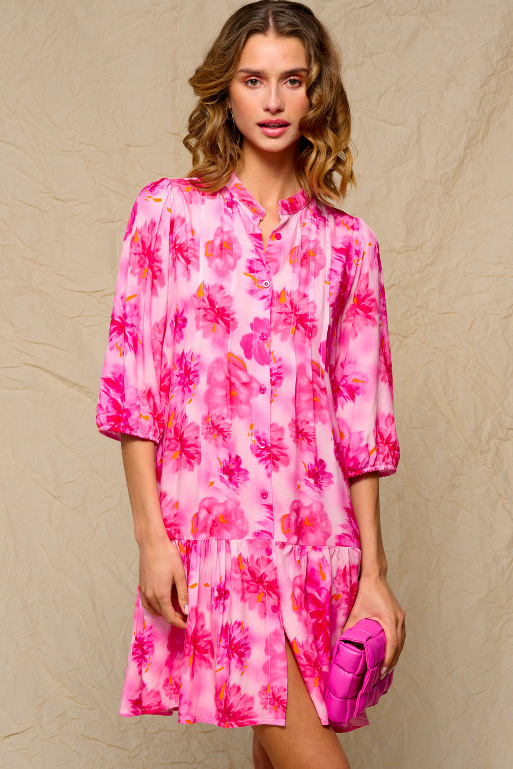 Noellas Imogene sh. Dress Pink White Flower Mix. Køb Kjoler hos www.noellafashion.dk