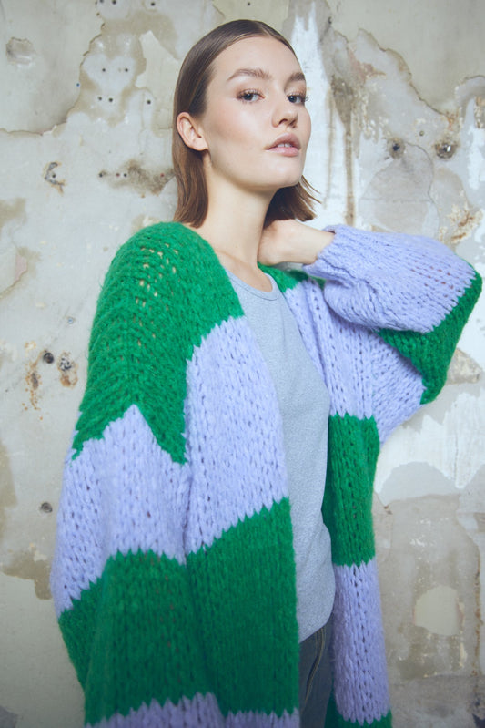 Noellas Jagger Knit Cardigan Orabel Green Stripe. Køb Cardigans hos www.noellafashion.dk