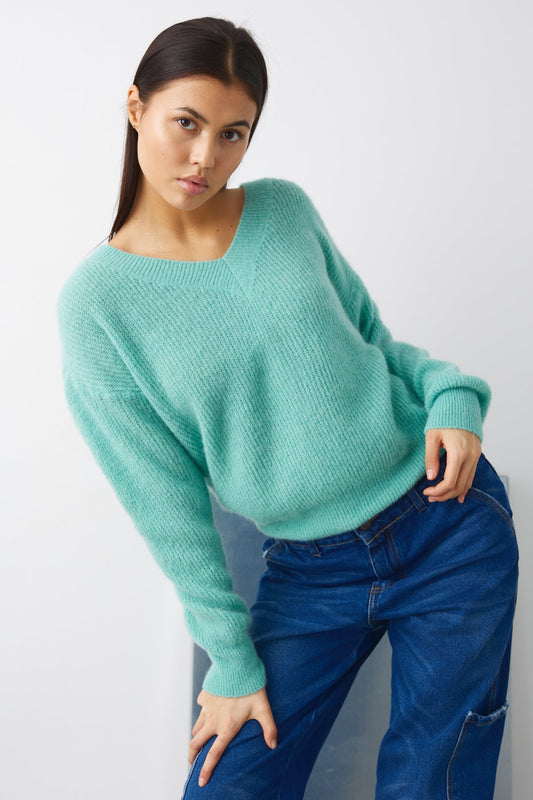 Noellas Josie Knit Soap Green. Køb Striktrøjer hos www.noellafashion.dk