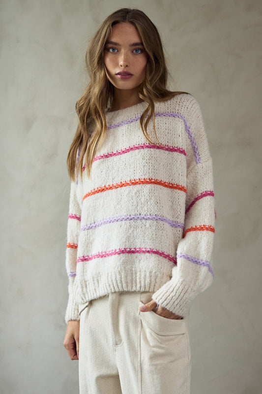 Noellas Kalita Knit Oyster Berry Stripe. Køb Striktrøjer hos www.noellafashion.dk