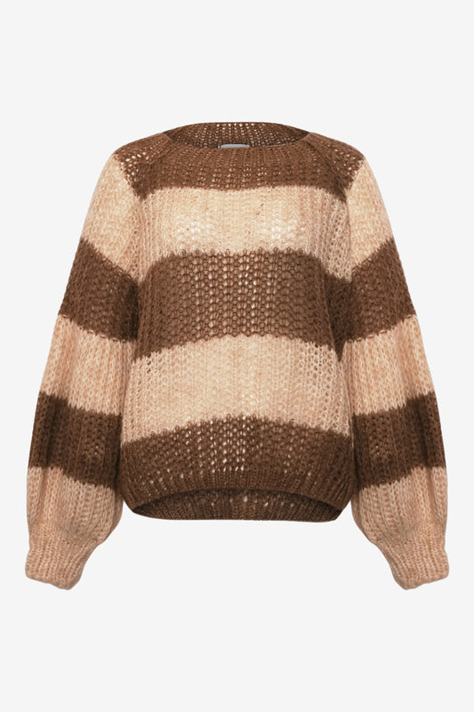 Noellas Kela Knit Beige Brown Stripe. Køb Striktrøjer hos www.noellafashion.dk