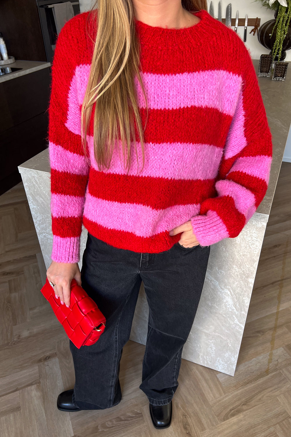 Noellas Kia Knit Red Pink Mix. Køb Striktrøjer hos www.noellafashion.dk
