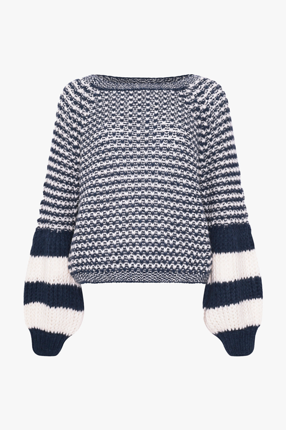 Noellas Kimba Knit Navy Blue/Ivory Mix. Køb Striktrøjer hos www.noellafashion.dk