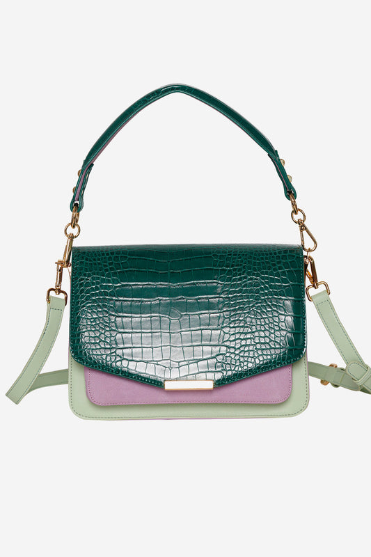 Noellas Blanca Multi Compartment Bag Green Croco/Mint/Purple Mix. Køb Tasker hos www.noellafashion.dk