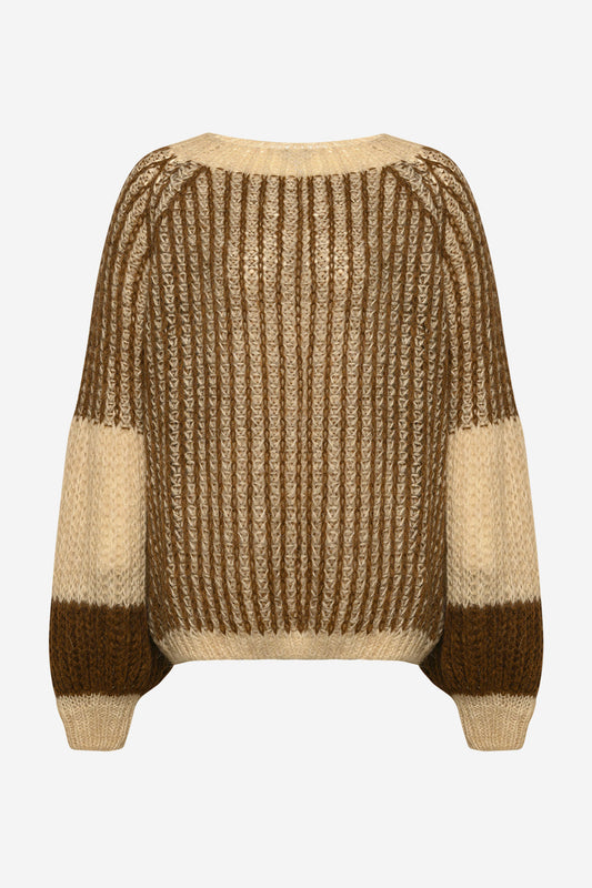 Noellas Liana Knit Sweater Beige/brown. Køb Striktrøjer hos www.noellafashion.dk