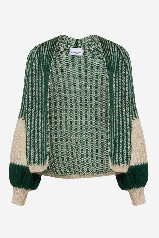 Noellas Liana Knit Cardigan Beige/Bottle Green. Køb Cardigans hos www.noellafashion.dk