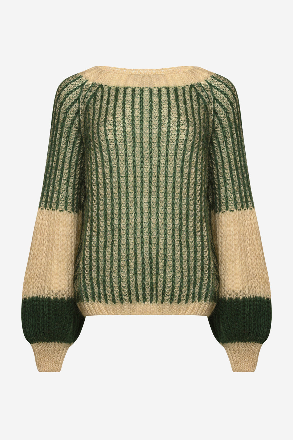 Noellas Liana Knit Sweater Beige/Bottle Green. Køb Striktrøjer hos www.noellafashion.dk