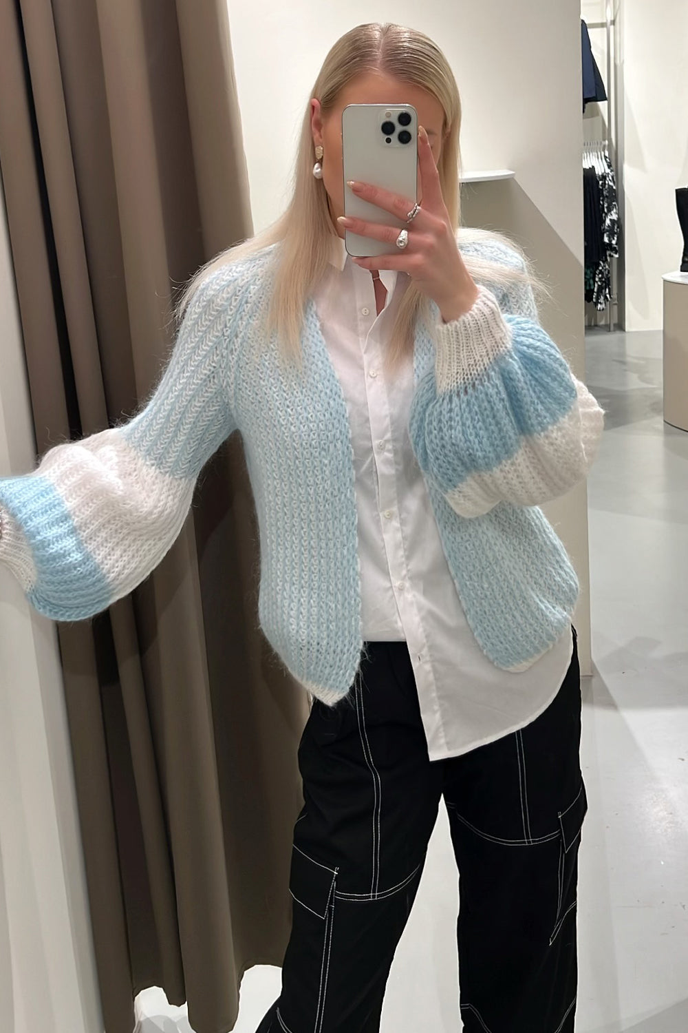 Liana Knit Cardigan Lightblue/White