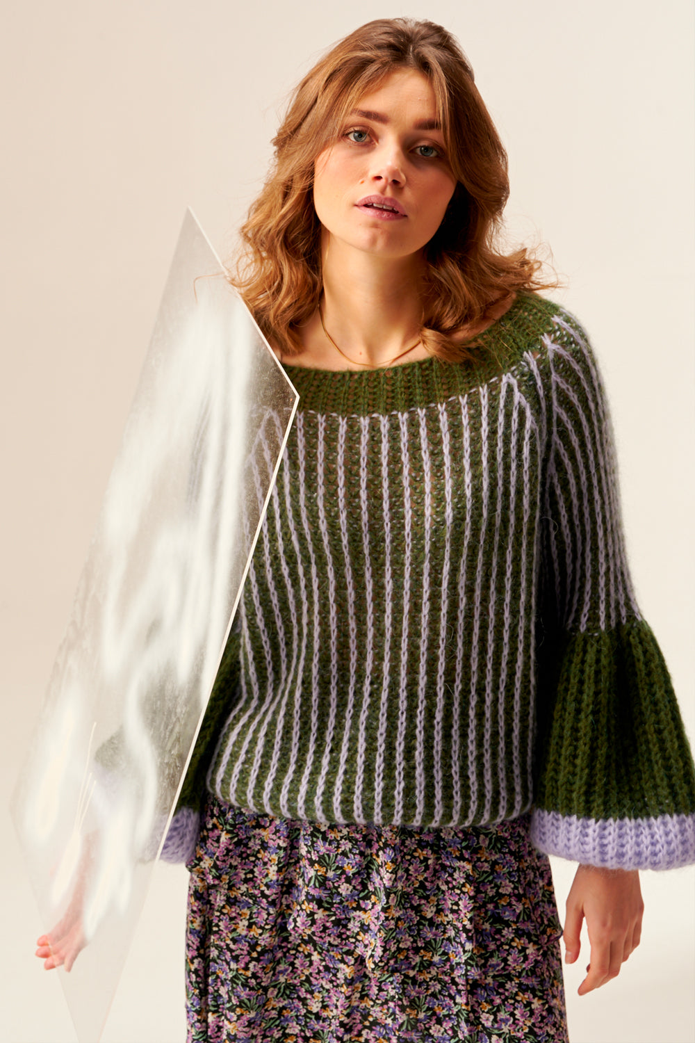 Liana Knit Sweater Army/lilac