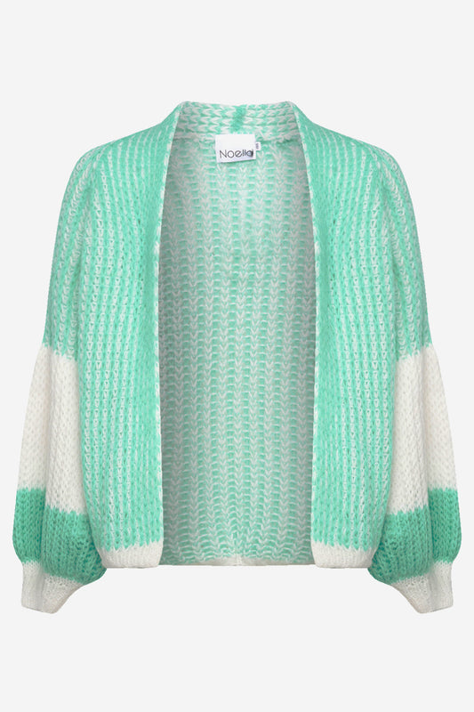 Noellas Liana Knit Cardigan Mint/White. Køb Striktrøjer hos www.noellafashion.dk