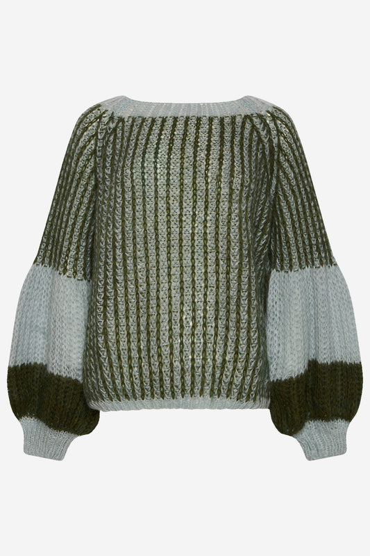 Noellas Liana Knit Sweater Light Blue/Army. Køb Striktrøjer hos www.noellafashion.dk