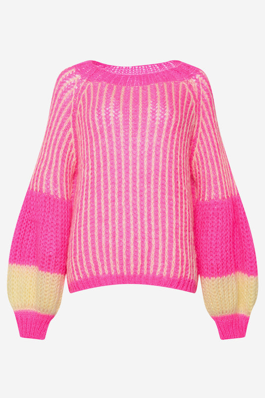 Noellas Liana Knit Sweater Pink/Yellow Mix. Køb Striktrøjer hos www.noellafashion.dk