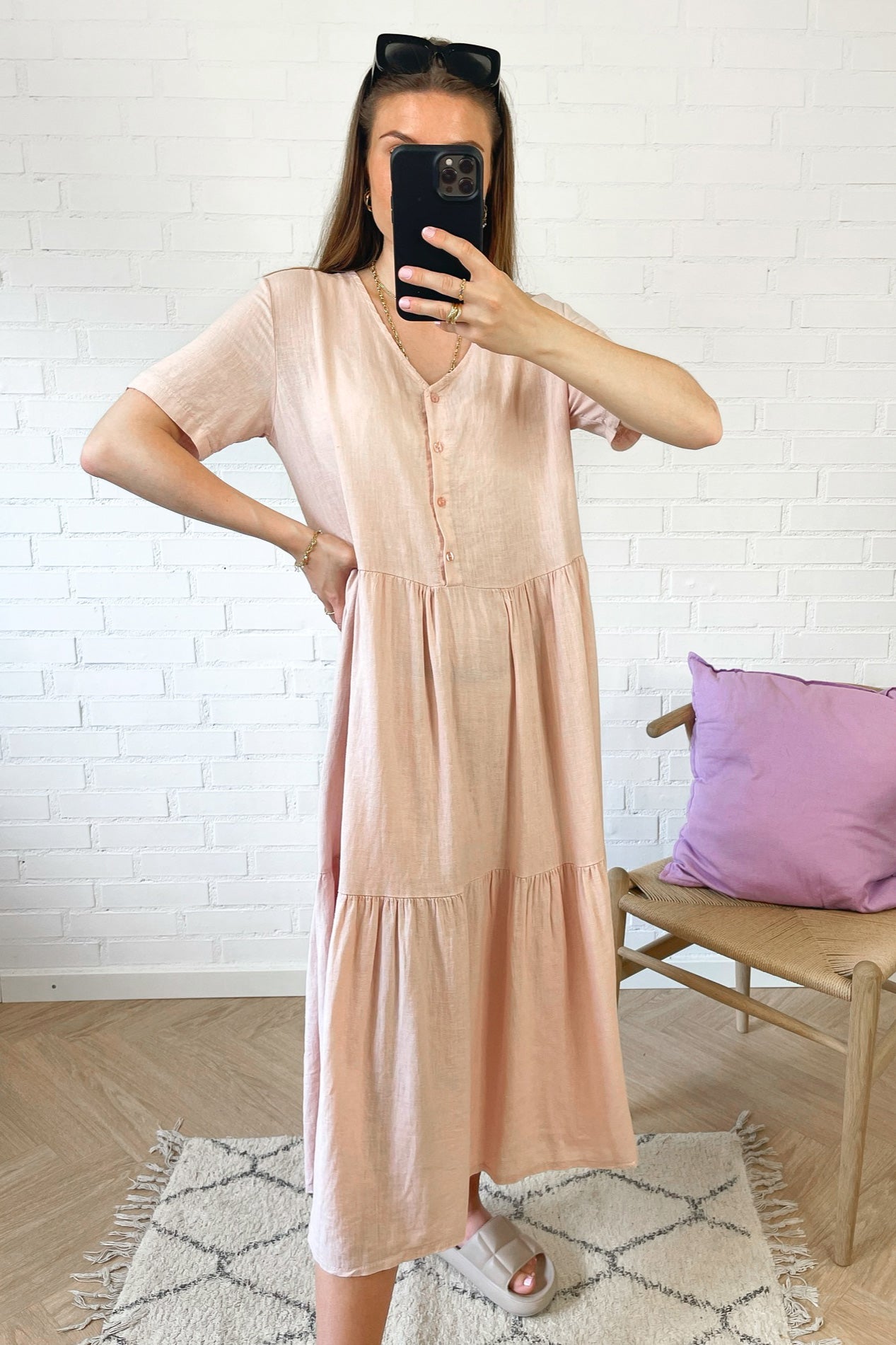 Lipe V-neck ss Linen Mix Rose