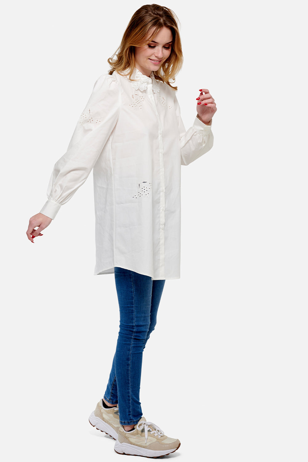 Lucille Long Shirt Cotton White Lace