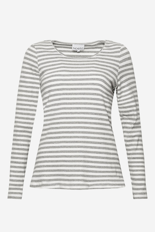 Noellas Luelle Tee Long Sleeve Grey Mel/cream. Køb Bluser hos www.noellafashion.dk
