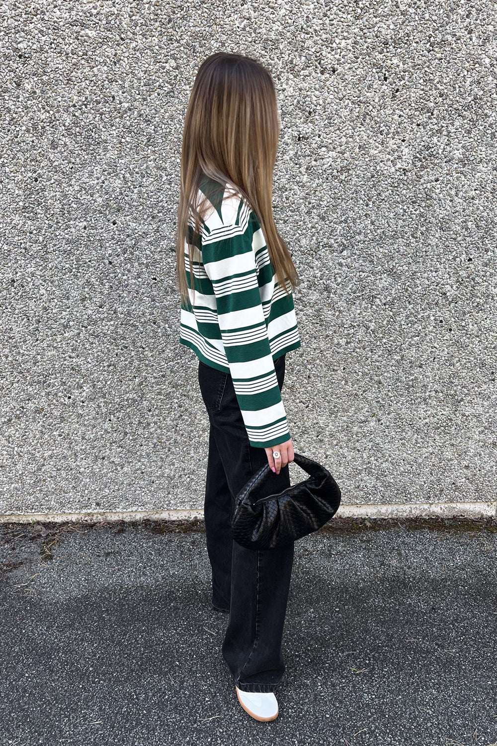 Lynlee Polo Green Offwhite Stripe Cropped