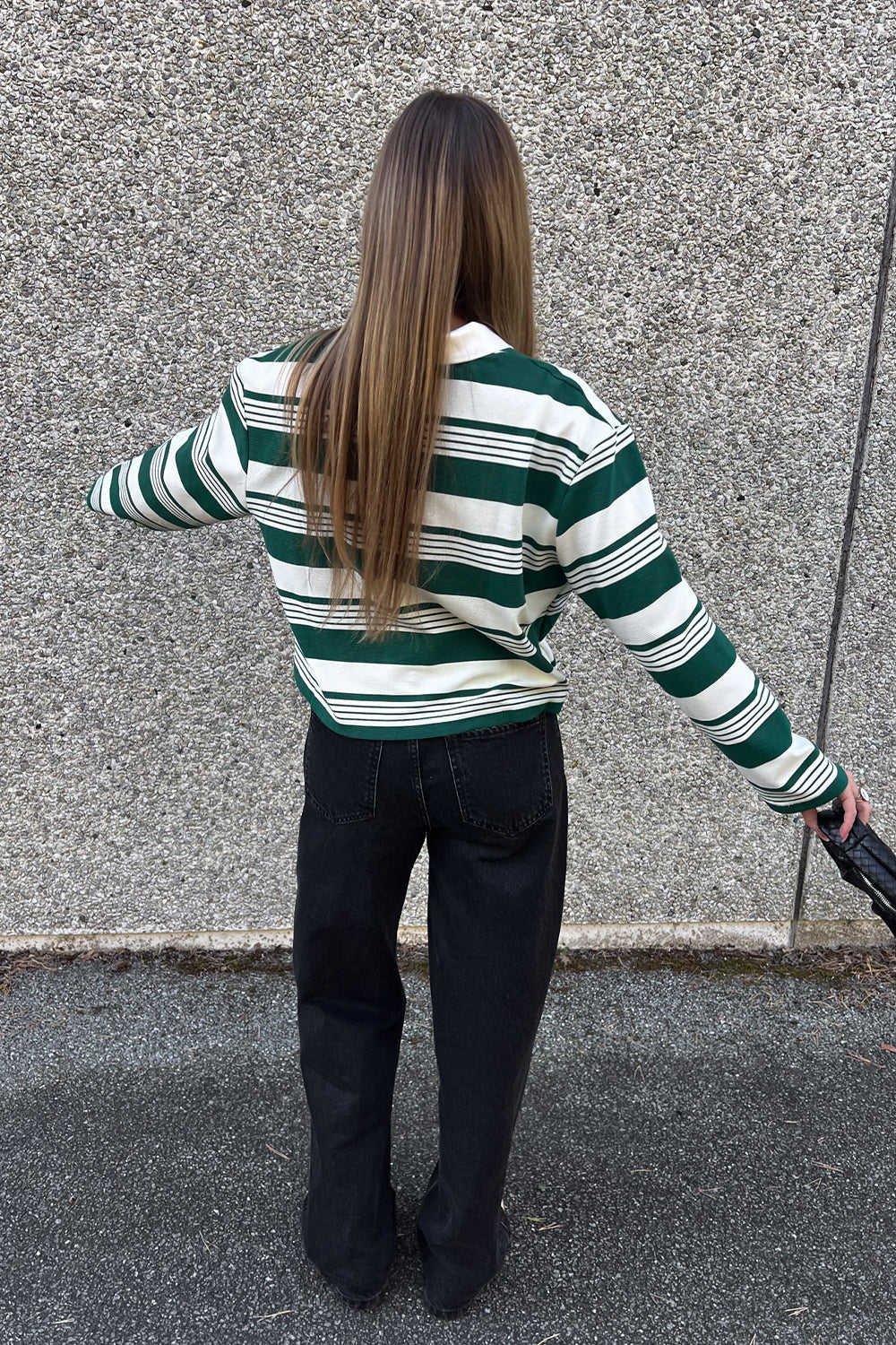 Lynlee Polo Green Offwhite Stripe Cropped