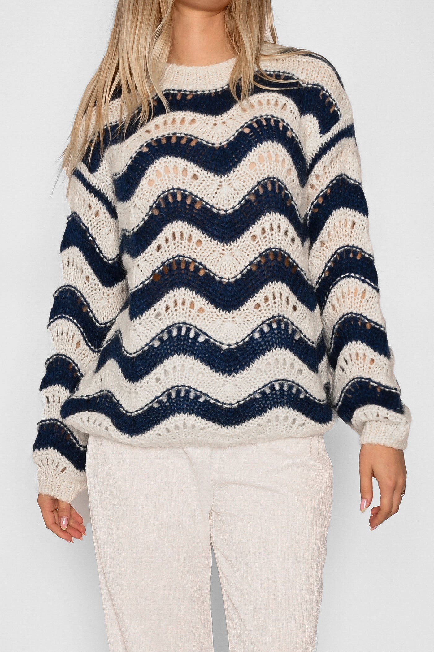 Panama Knit Jumper Cream/Navy Mix