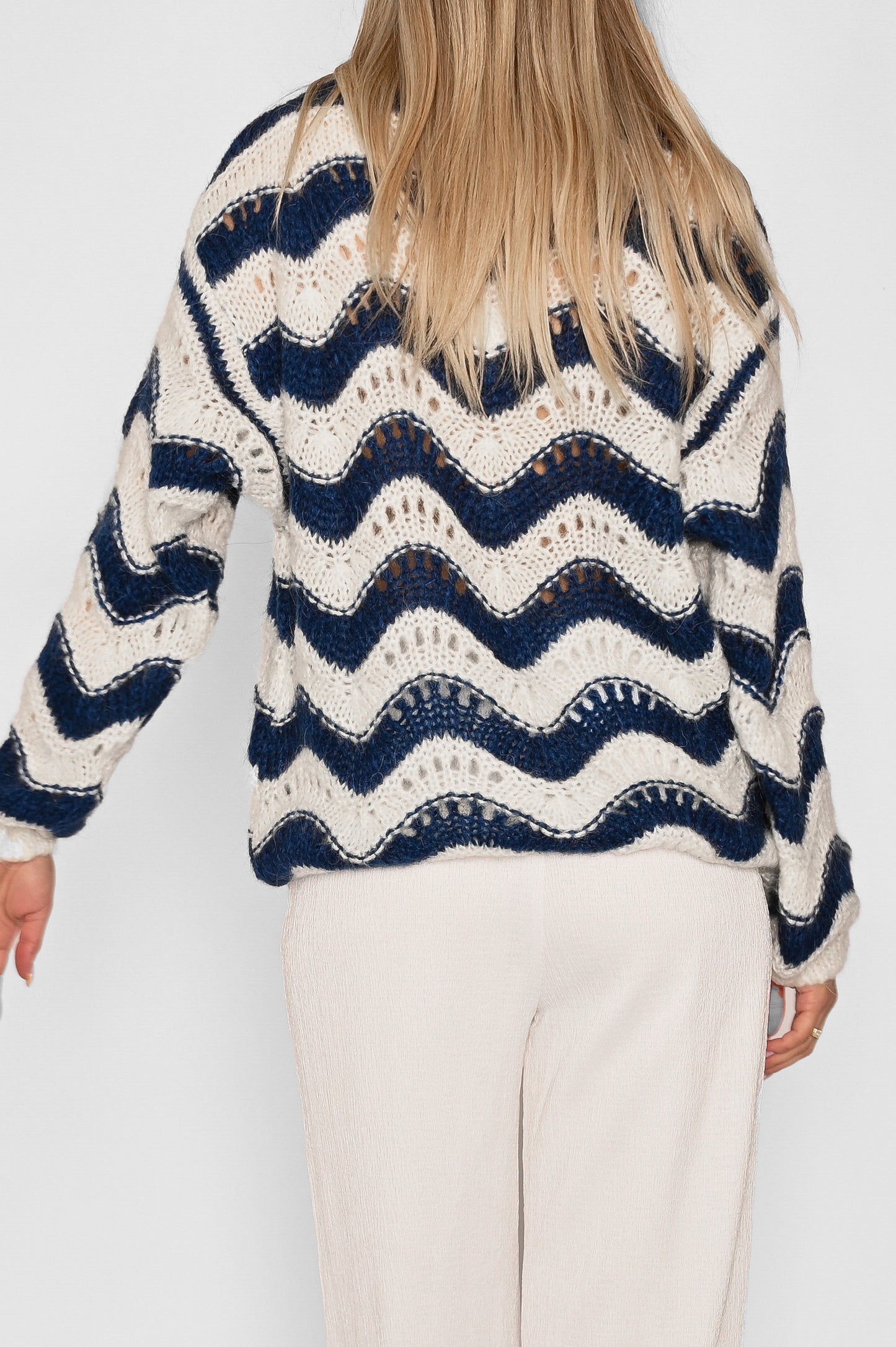 Panama Knit Jumper Cream/Navy Mix