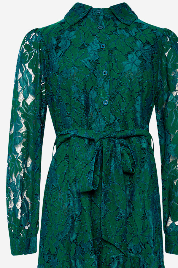 Noellas Pixi Shirt Dress Lace Bottle Green. Køb Kjoler hos www.noellafashion.dk