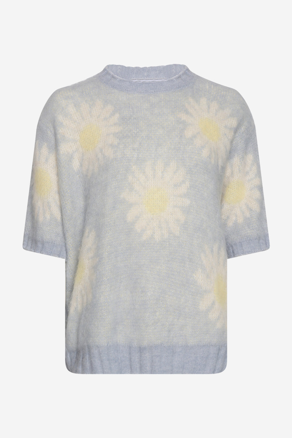 Noellas Raya Knit Sweater Light Blue/Offwhite Flower. Køb Striktrøjer hos www.noellafashion.dk