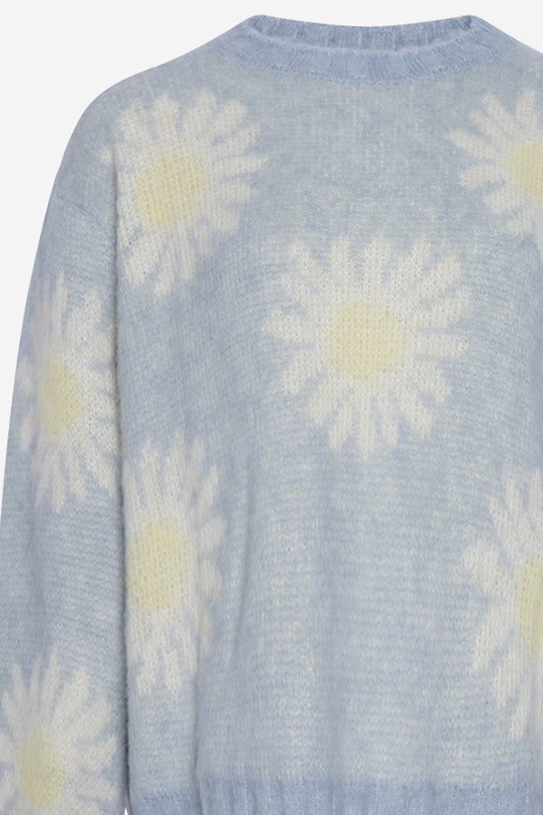 Raya Knit Sweater L/S Light Blue/Offwhite Flower