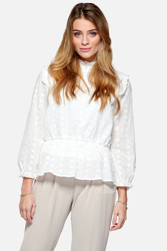 Rome Blouse Cotton Broderie White Broderie Flower