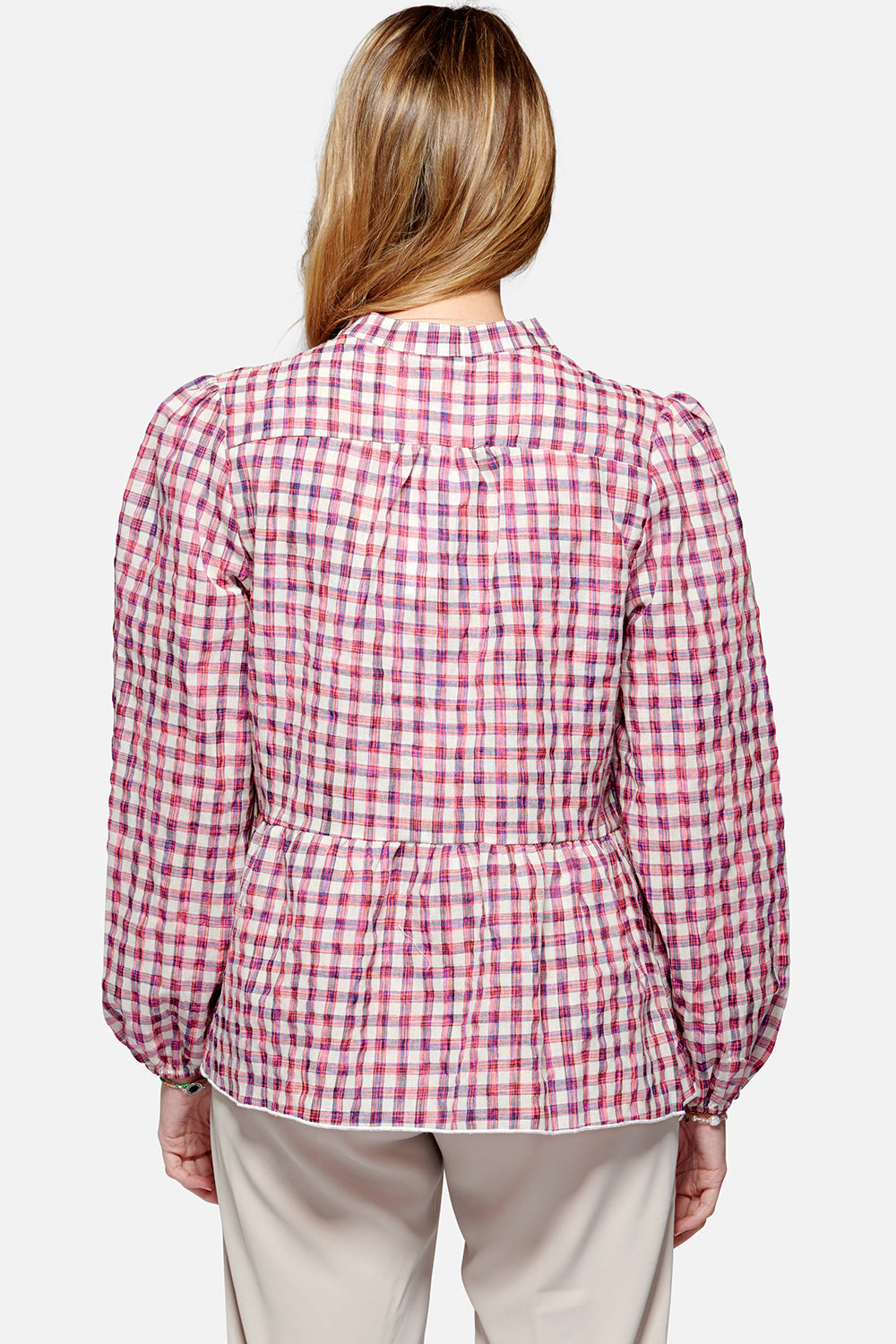 Rose Blouse Cotton Neon Pink Check