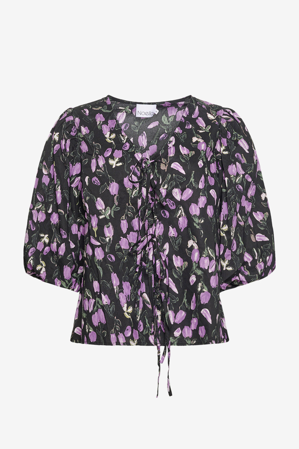 Noellas Tallulah Puff Shirt Black/Lilac Flower. Køb Bluser hos www.noellafashion.dk