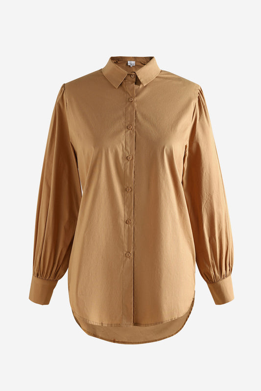 Noellas Tate Shirt Cotton Poplin Camel. Køb Skjorter hos www.noellafashion.dk