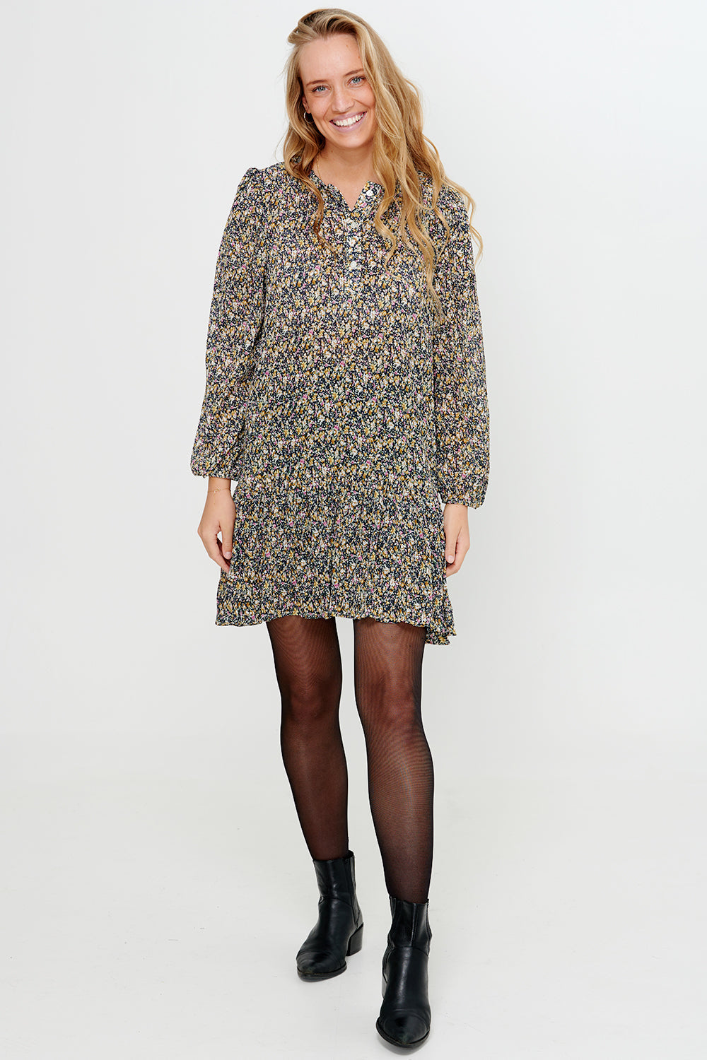 Taven Crepe Dress Navy/pink Flower