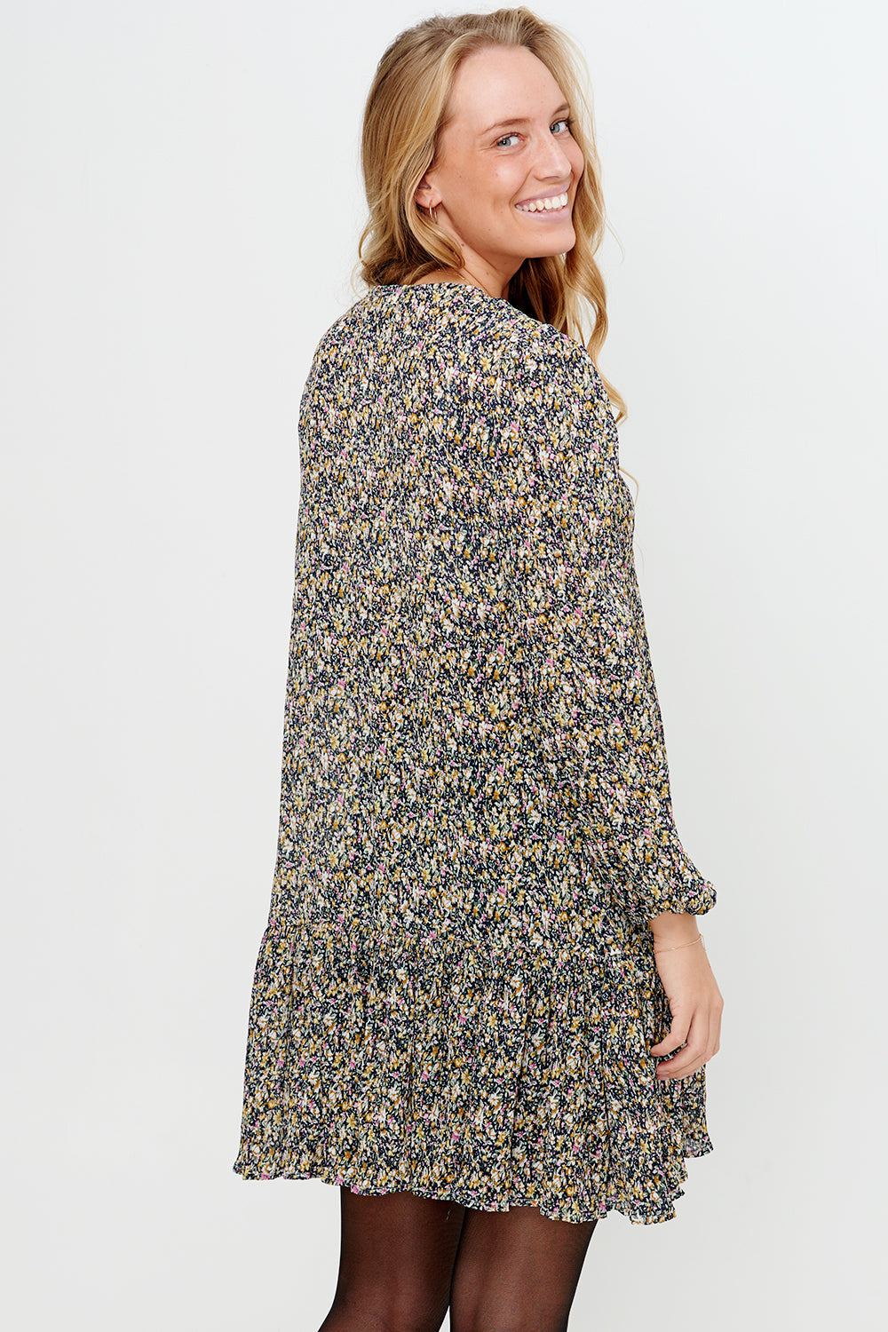 Taven Crepe Dress Navy/pink Flower