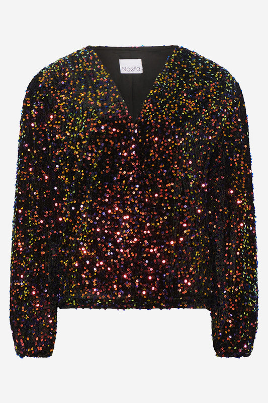 Noellas Teagan Wrap Blouse Black Mix. Køb Bluser hos www.noellafashion.dk
