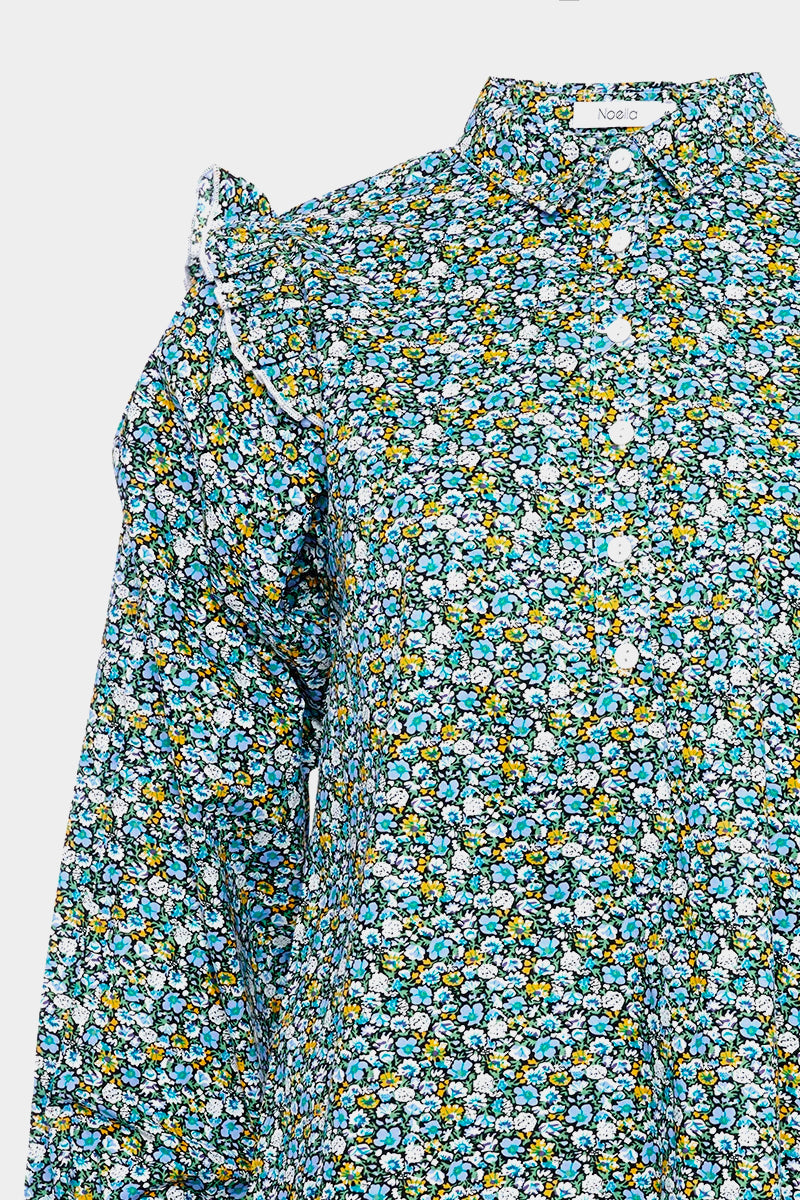 Tilla Blouse Cotton Poplin Blue Flower